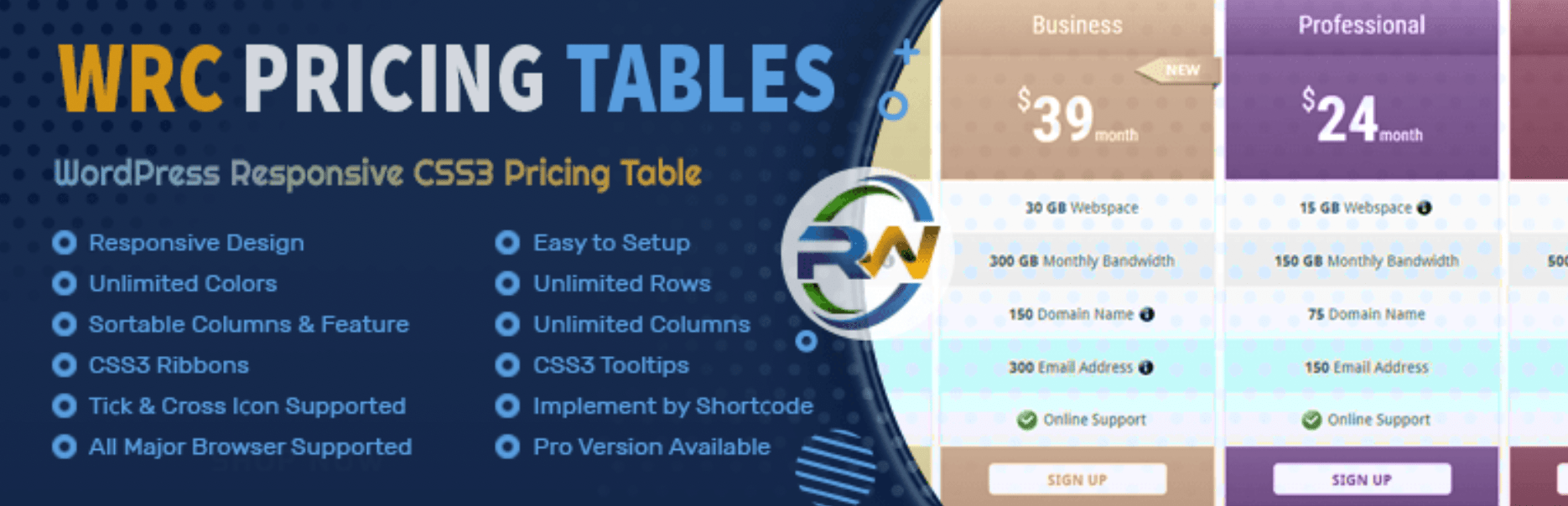 The WRC Pricing Tables plugin.