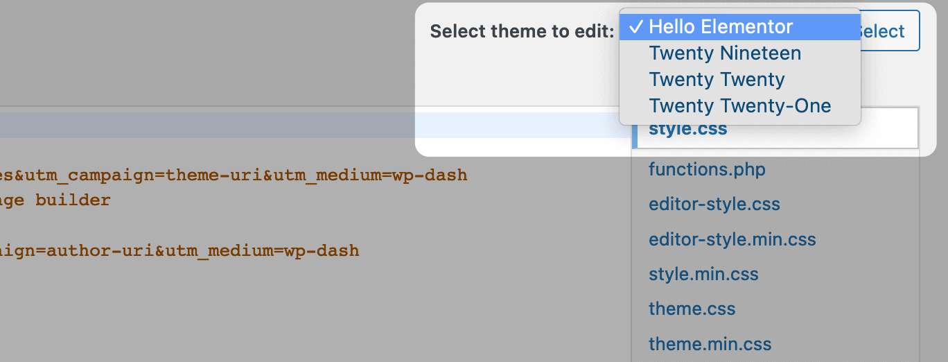 Choosing a theme in the Theme Editor.