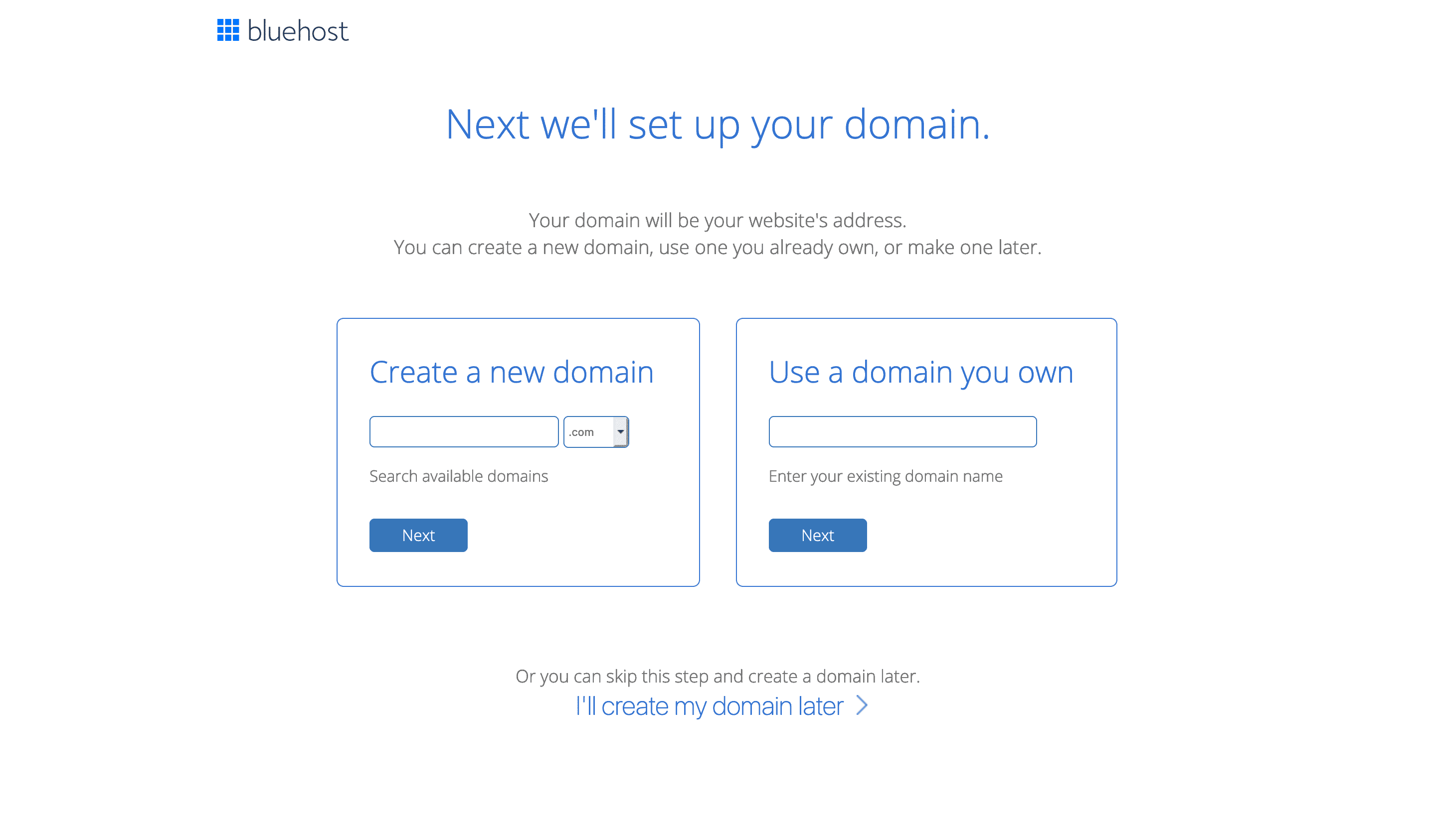 Setting up a domain on Bluehost.