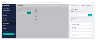 Content Type Post fields definition in Storyblok Components section