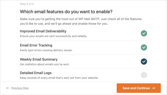 You Will Be Asked Which Email Features You Wish to Enable