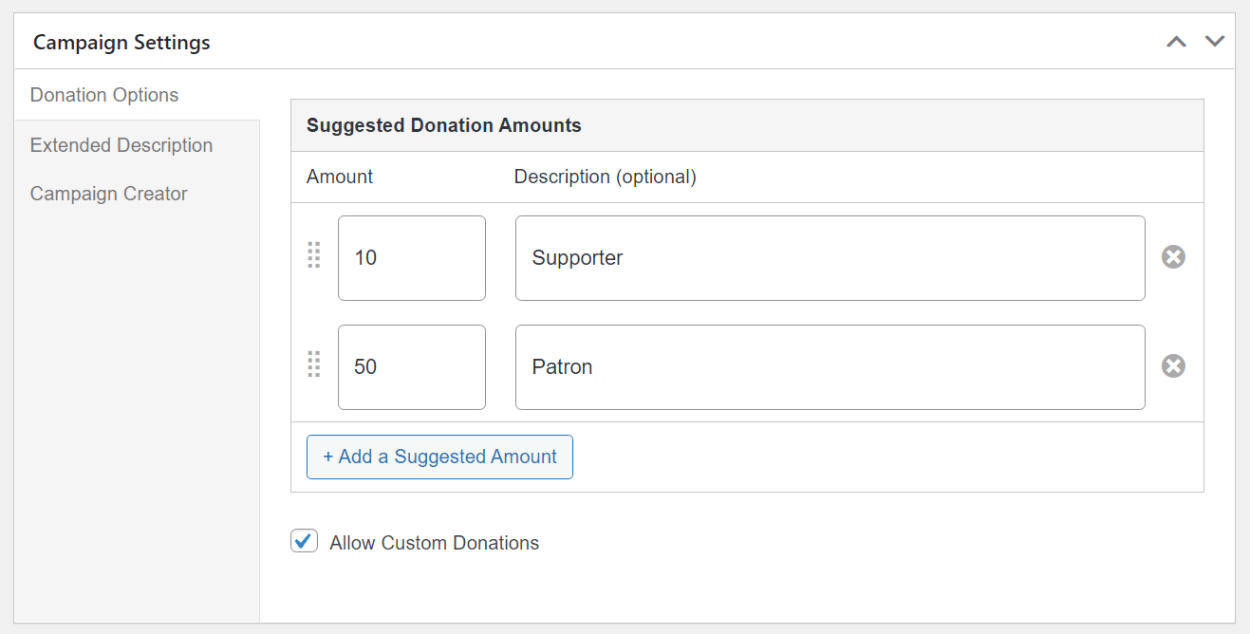 Donation amounts