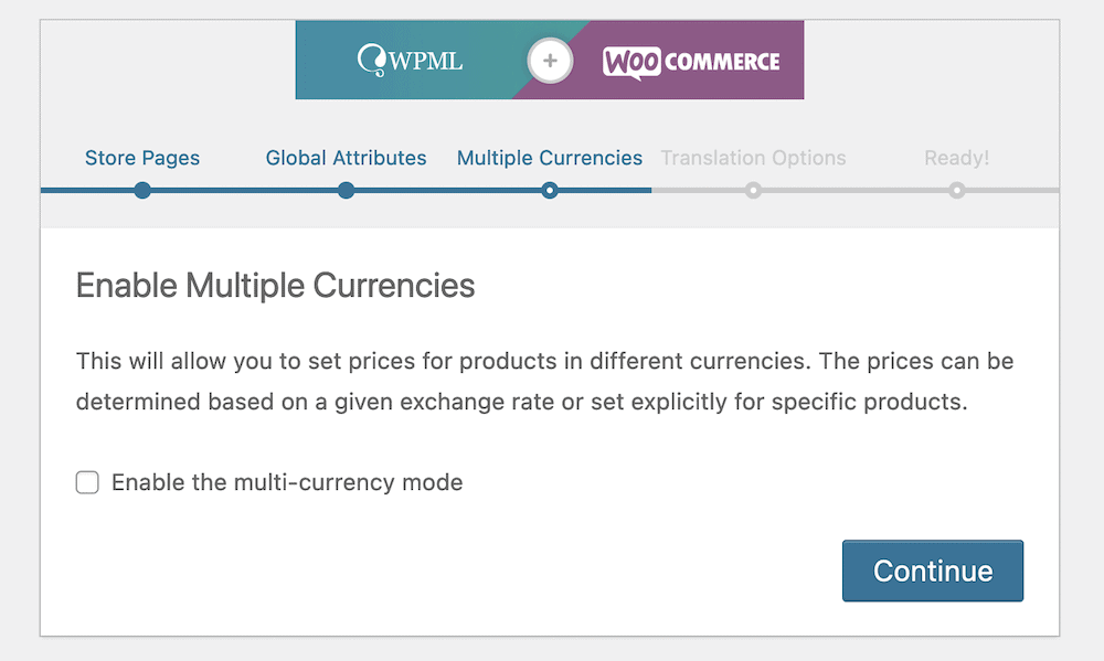 The Multiple Currencies step.