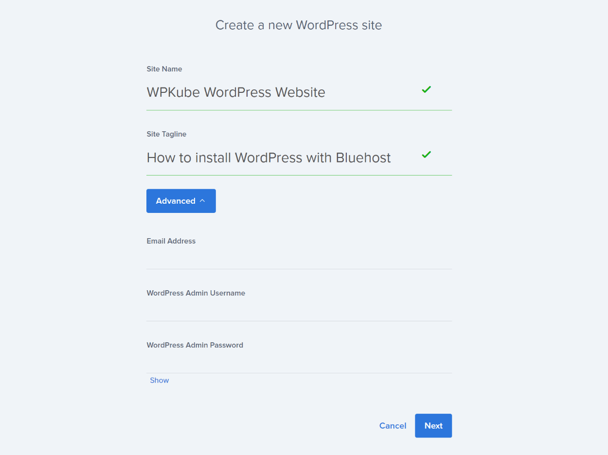 Entering WordPress install details