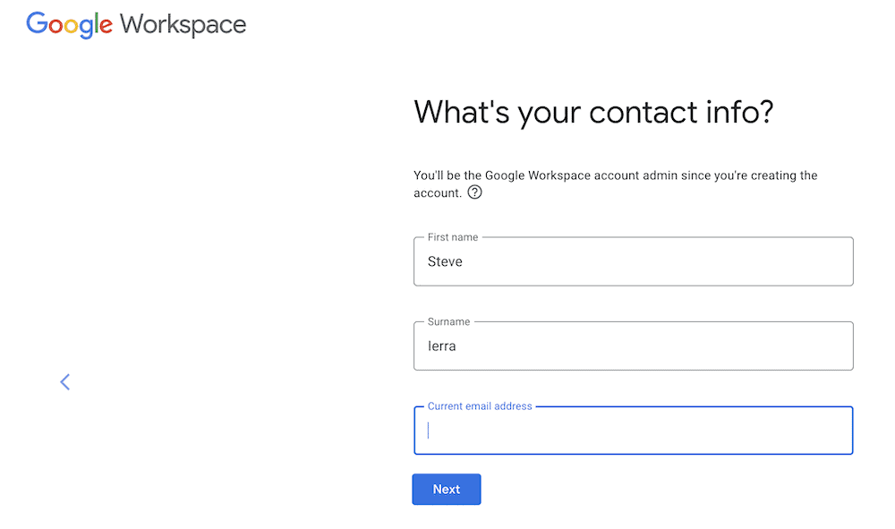 Adding contact information to Google Workspace.