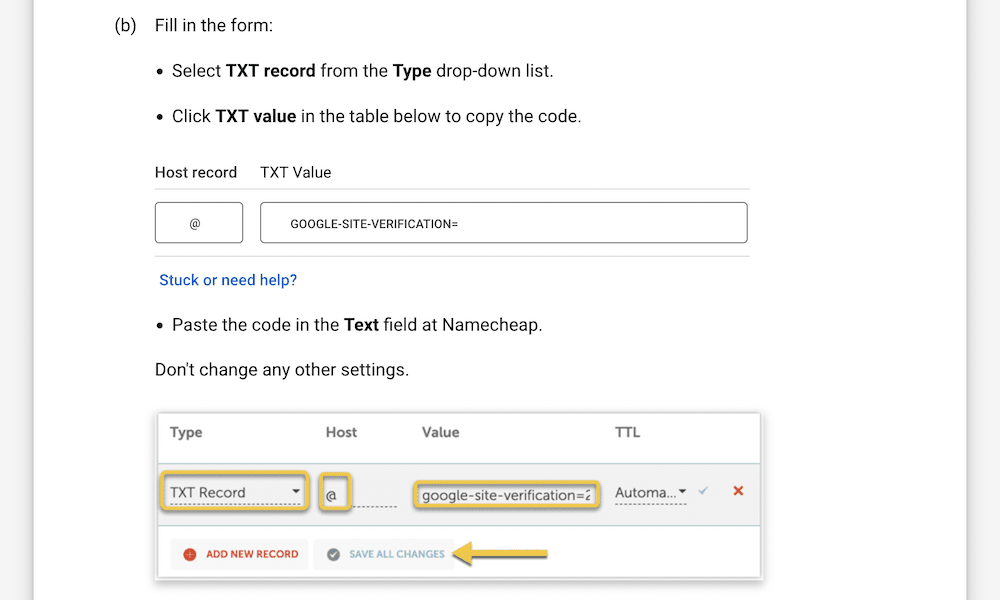 Google's instructions to add a TXT record to your domain registrar.