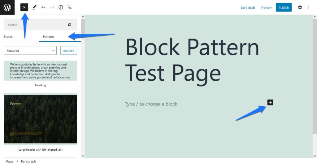 how to add a block pattern to the wordpress editor