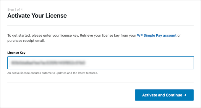 You’ll Be Asked to Enter Your WP Simple Pay License Key