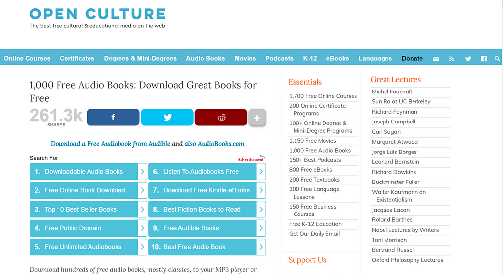 free audiobook sites: Open Culture