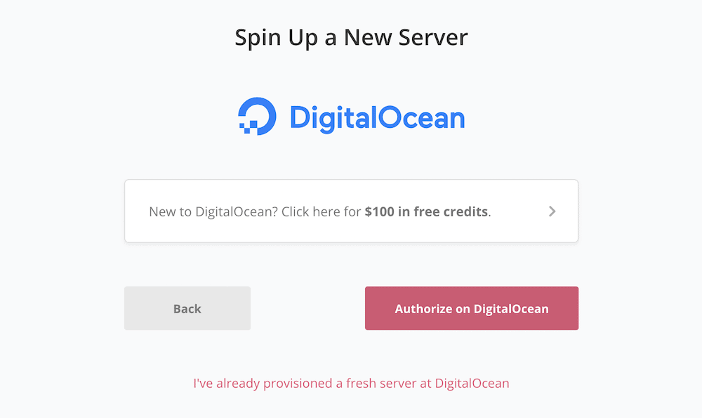 Authorizing a new server on DigitalOcean within SpinupWP.