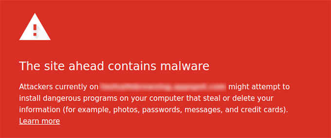 Google safe browsing malware warning