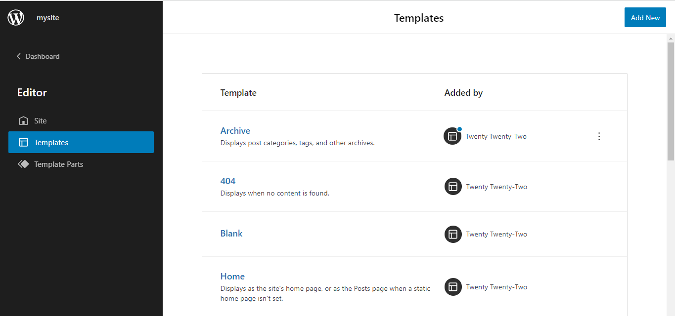 The Templates in the Full Site Editor