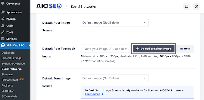 Uploading a default featured image for Facebook