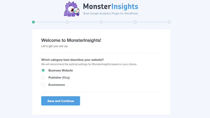 The MonsterInsights setup wizard