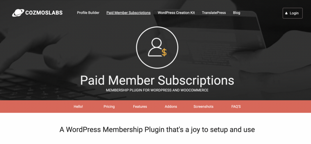 Paid Member Subscriptions homepage screenshot 