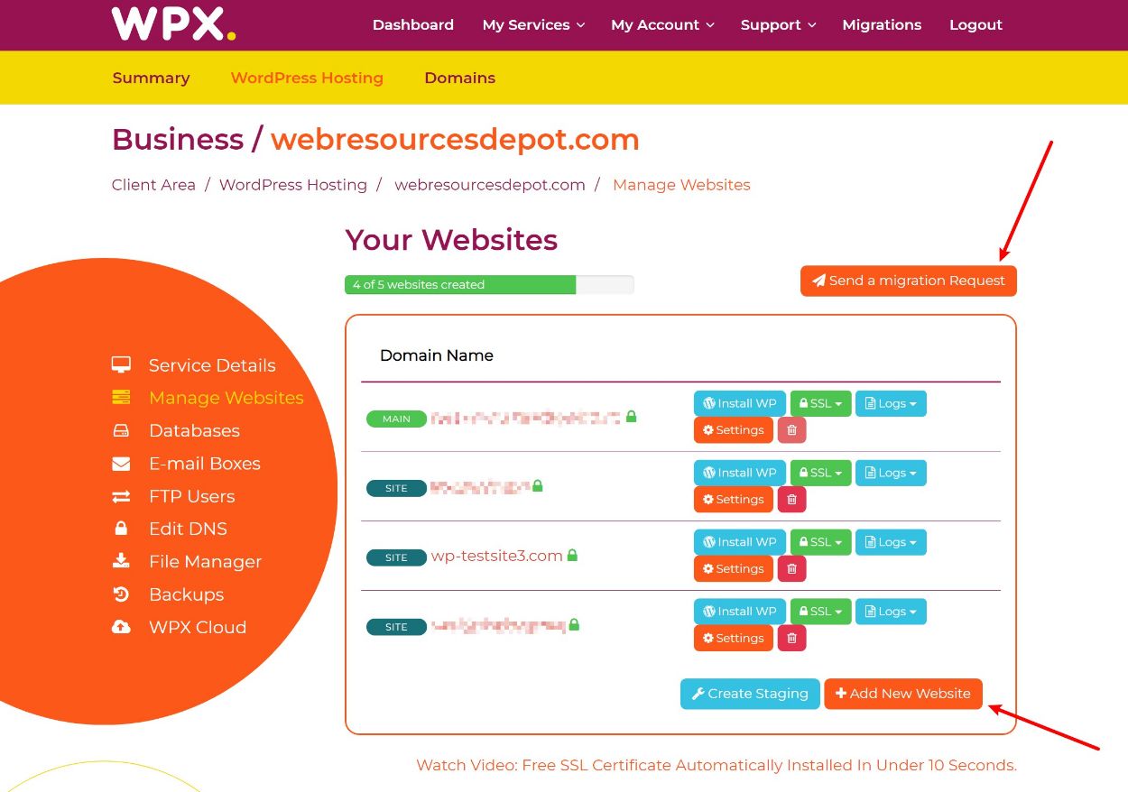 WPX Hosting site list