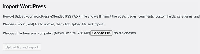 Choose import file to upload