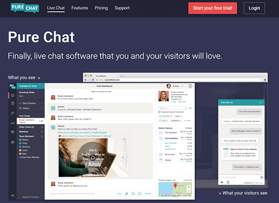 Pure Chat live chat tool