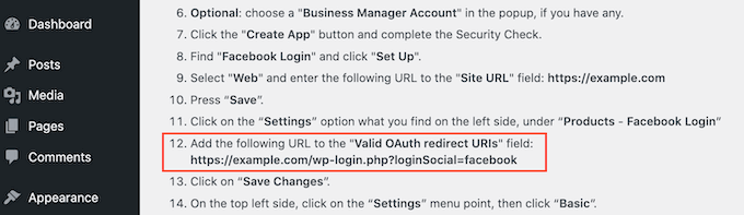 The oAuth redirect URL