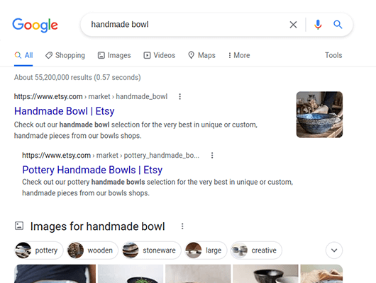 google handmade bowl results