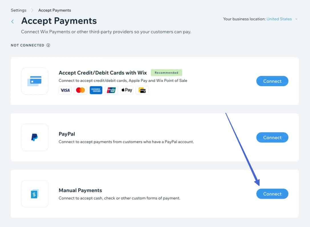 connect manual payments to accept ACH payments