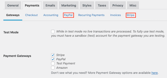 Easy Digital Downloads' default payment gateways