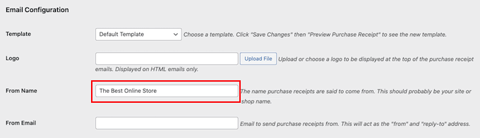 Adding 'from name' to the purchase confirmation email