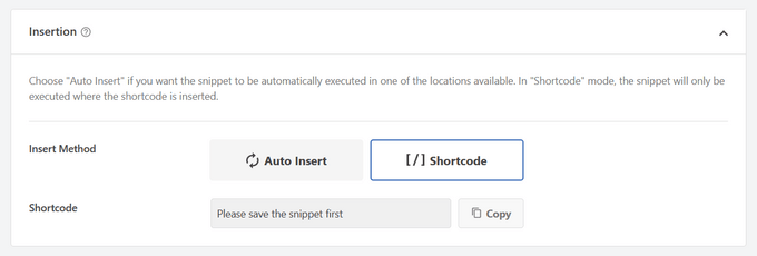 Choose insertion option for code snippet