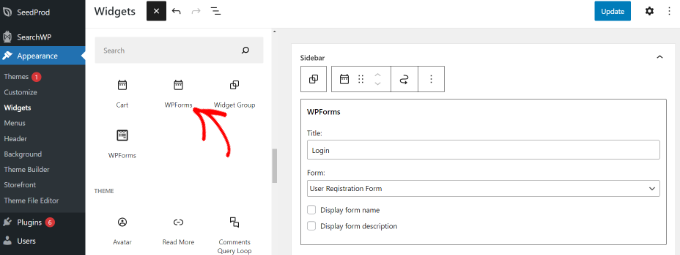 Add your login form in the sidebar