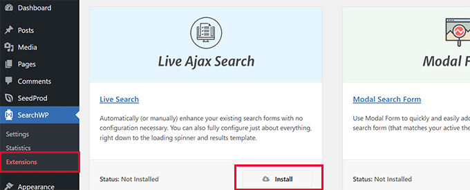 Install live ajax search