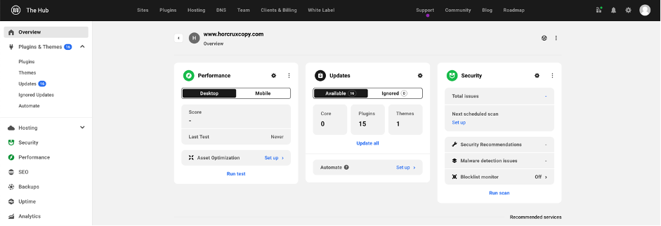 screenshot of the WPMU Dev Hub Dashboard