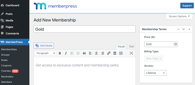 Configuring a MemberPress membership level