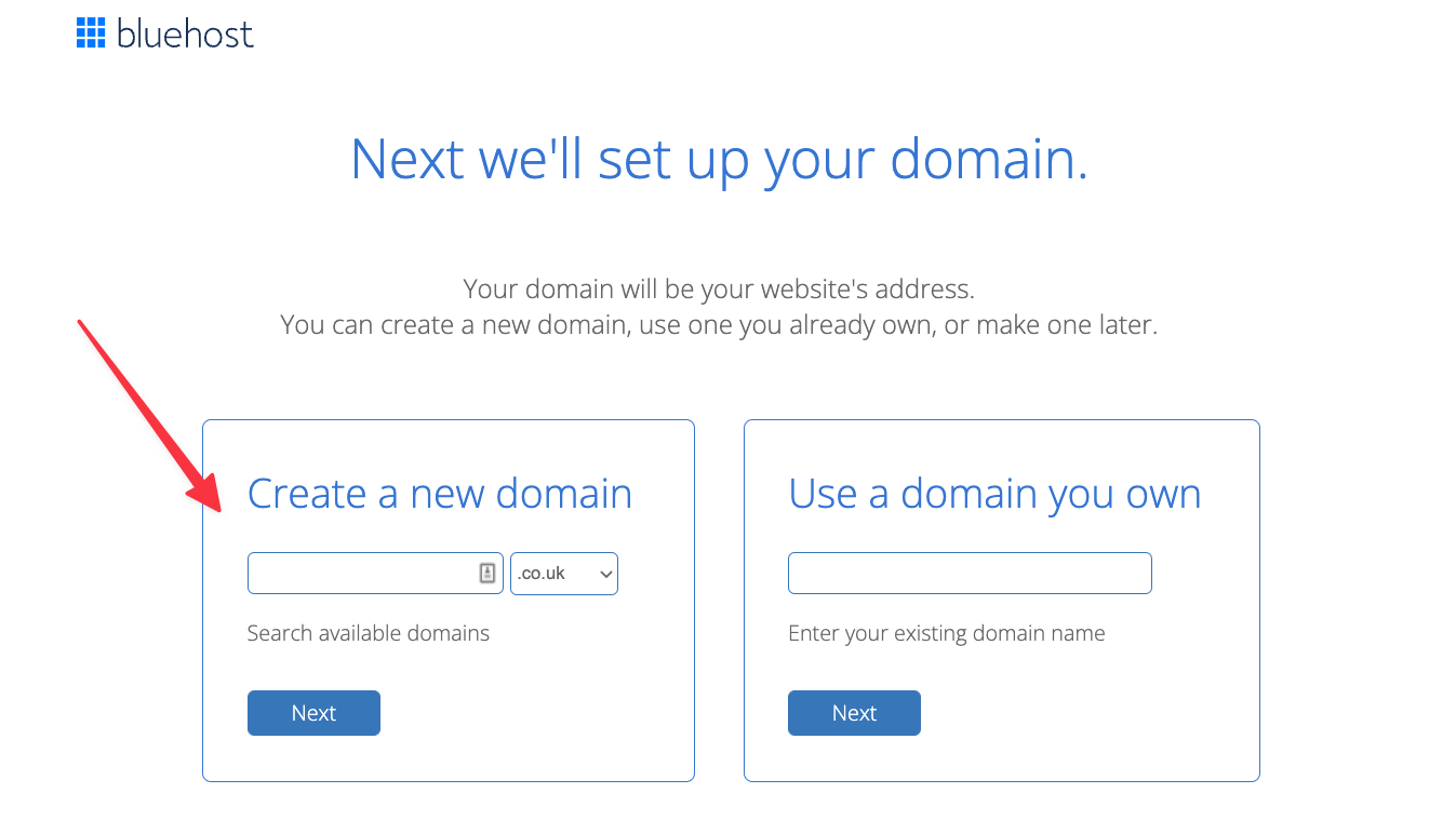 Bluehost new domain