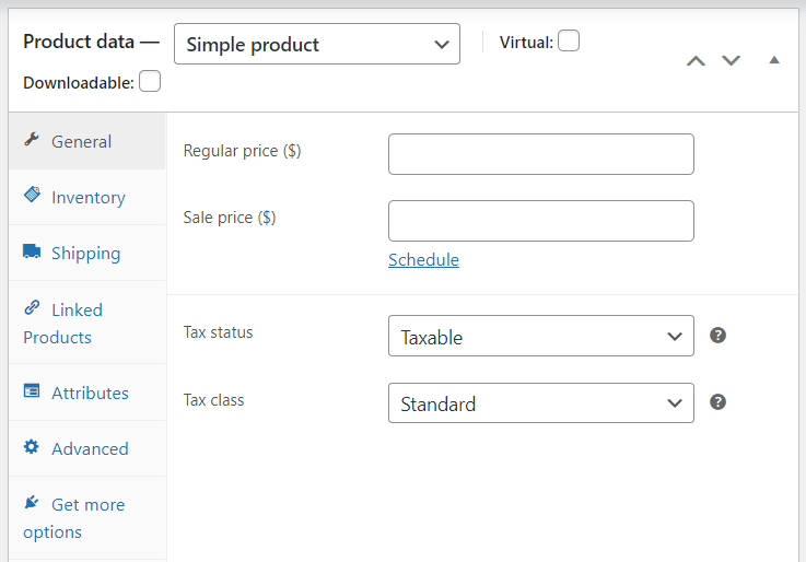 Product Data section in WooCommerce