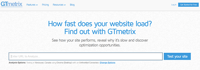 GT metrix homepage