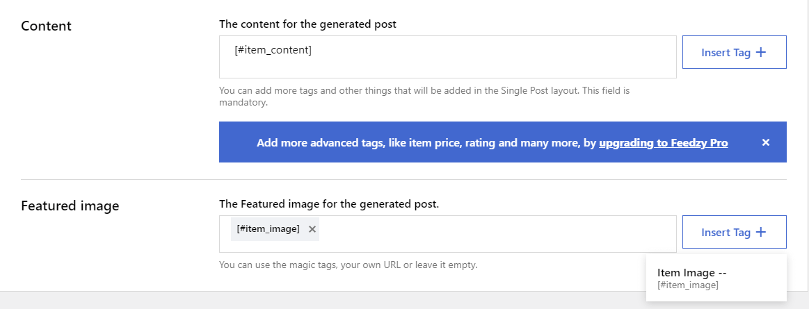 Configuring post settings in Feedzy