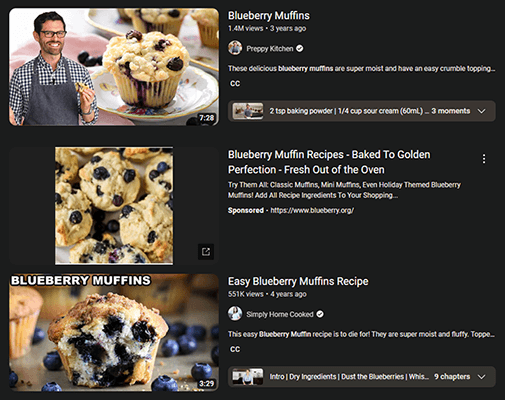 youtube search results blueberry muffin