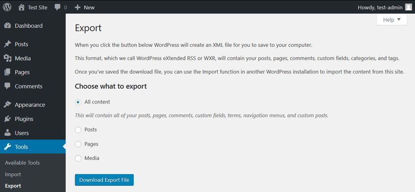 WordPress Export Content