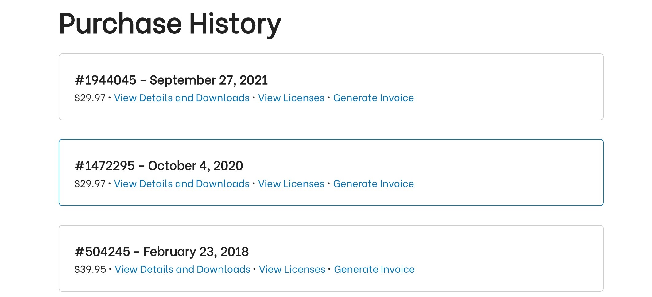 GeneratePress purchase history