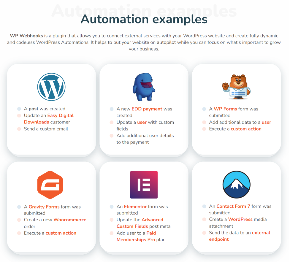 WP Webhooks Review - automation examples