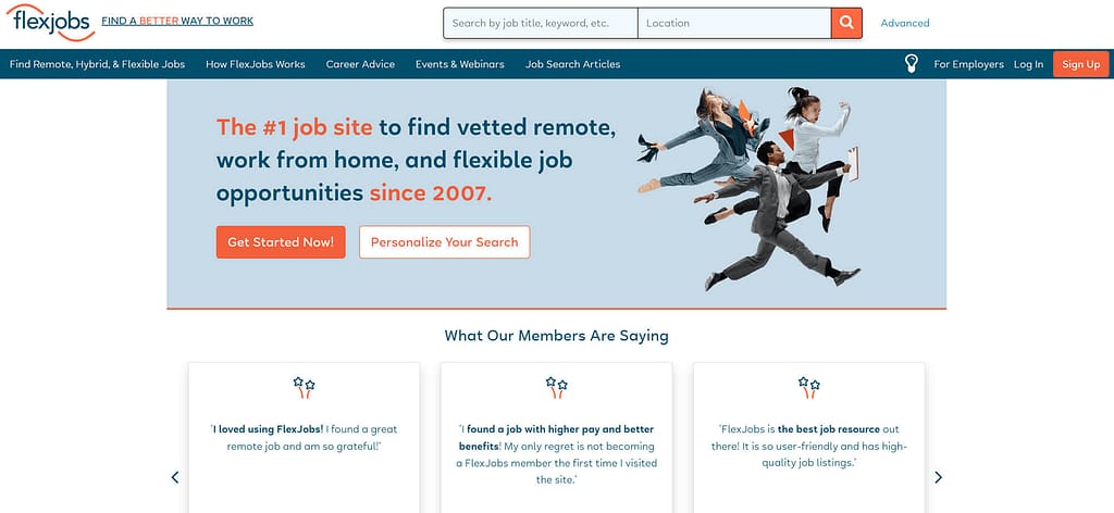 How to find a remote job: FlexJobs homepage