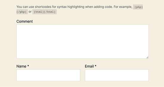 Adding syntax highlighter notice before comment field