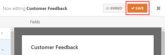 Save the customer feedback form after editing