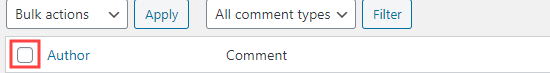Check the box to the left of Author to select all comments on the page