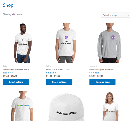The finished print on demand store, with a range of products ready to buy
