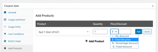 Making your product free using the 'Price/Discount' dropdown