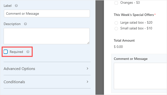 Making the 'Comment / Message' field optional rather than required