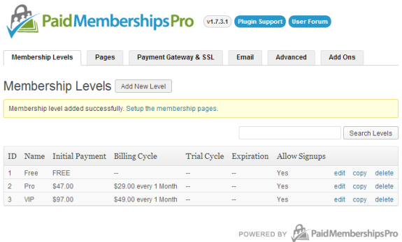 Membership Plugins Paid Memberships Pro Levels