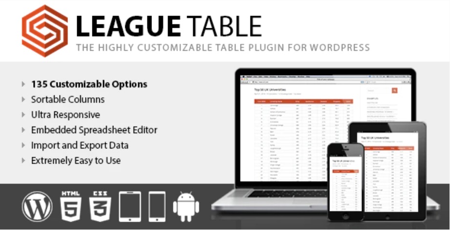 League Table wordpress table plugin