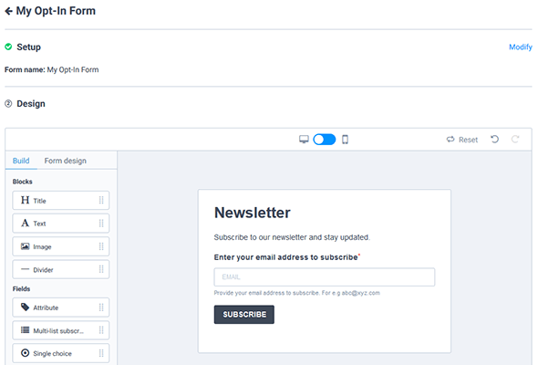 customize opt-in form